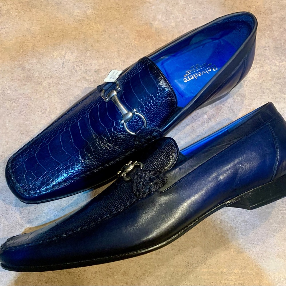 New!!! Belvedere Mens Bruno Bit Loafer Ostrich skin